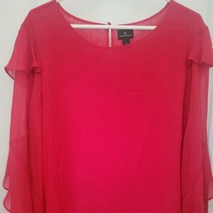 Red Ruffled Loose Sleeve Top